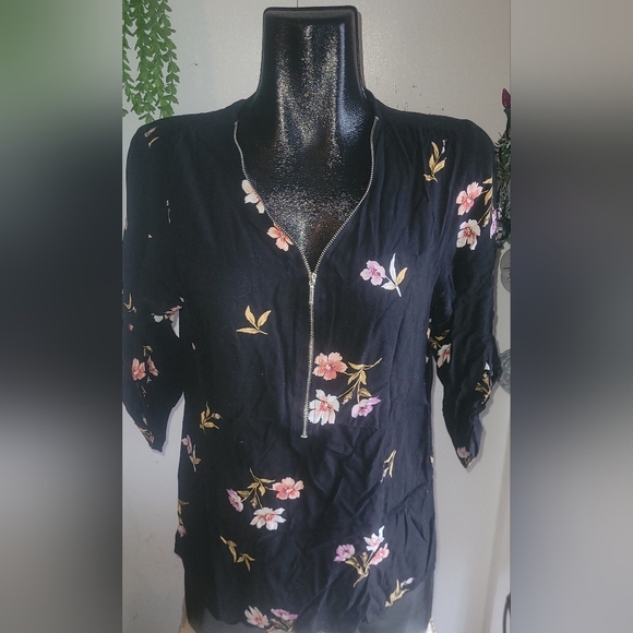 Paper Moon Black Floral Print Top L - Picture 1 of 6